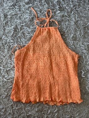 Old Navy Orange Smocked Halter Cami with Ruffle Hem